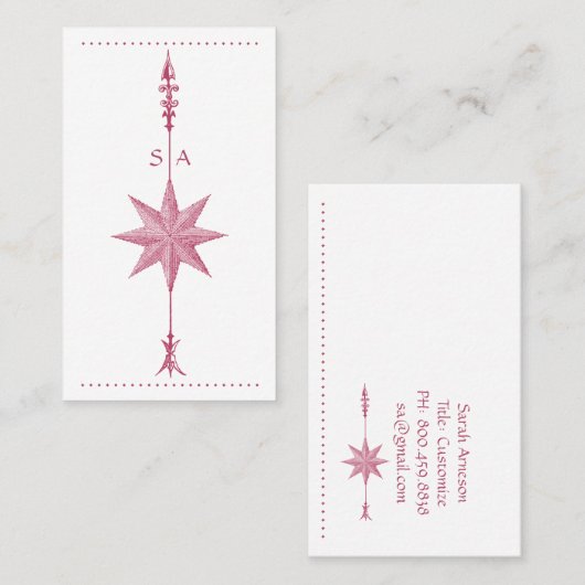 Carte De Visite Profil Flèche Rose Compass (Devant / Derrière)