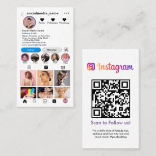 Carte De Visite Profil Instagram Grille photo Suivez-moi Code QR