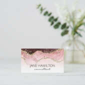 Carte de visite profil Marbre Agate Rose Code QR (Debout devant)