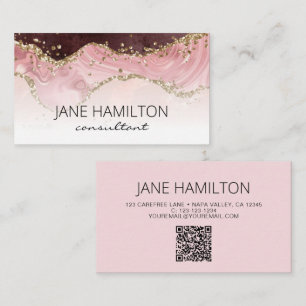 Carte de visite profil Marbre Agate Rose Code QR
