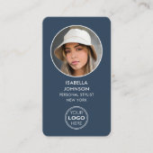 Carte De Visite Profil moderne Logo photo QR Code Ardoise Bleu (Devant)