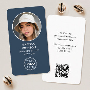 Carte De Visite Profil moderne Logo photo QR Code Ardoise Bleu