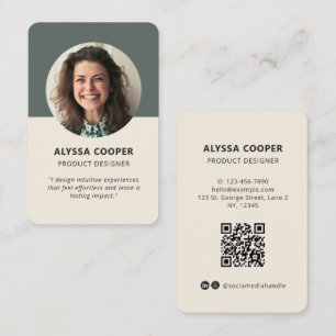Carte De Visite Profil vert QR Code photo personnalisé professionn
