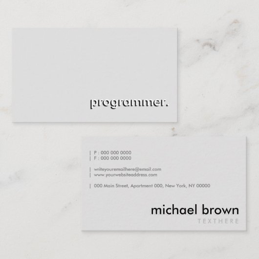 Carte De Visite Programmateur blanc gris simple (Devant / Derrière)