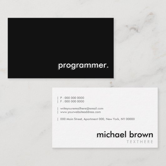 Carte De Visite Programmer Noir simple (Devant / Derrière)