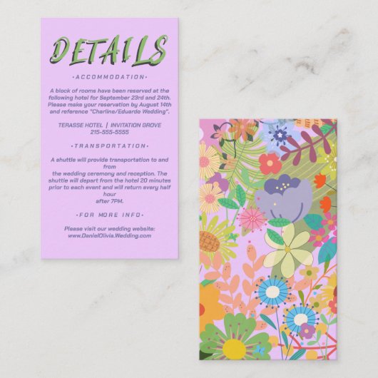 Carte De Visite Programmes de mariage de fleurs (Devant / Derrière)