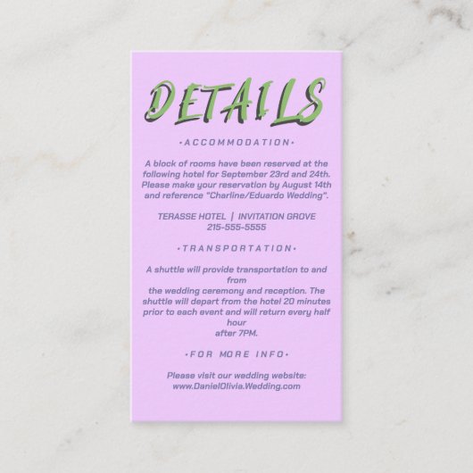 Carte De Visite Programmes de mariage de fleurs (Devant)