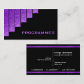 Carte De Visite Programmeur moderne violet, rayures noires vertica (Devant / Derrière)