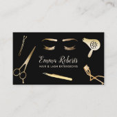 Carte De Visite Prolongations de cheveux et de cils Moderne Noir & (Devant)