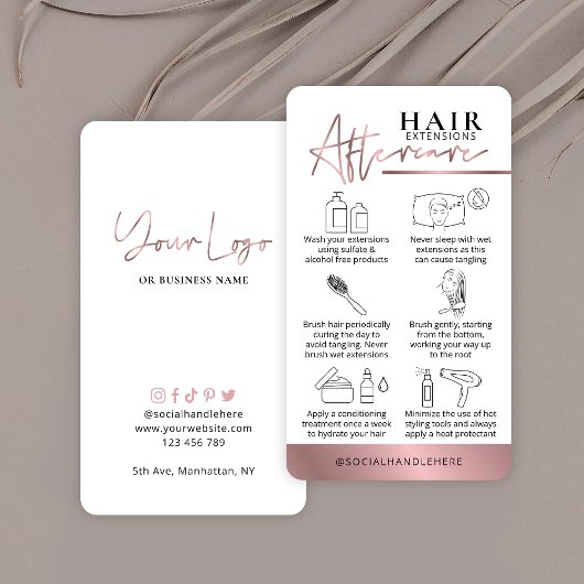 Carte De Visite Prolongations de cheveux Guide de soins Rose Gold