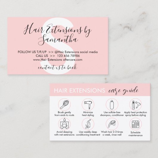 Carte De Visite Prolongations de cheveux roses Instructions du Gui (Devant / Derrière)