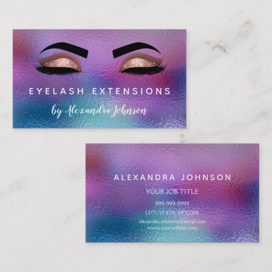 Carte De Visite Prolongations d'Eyelash Or Pastel Iridescente (Devant / Derrière)
