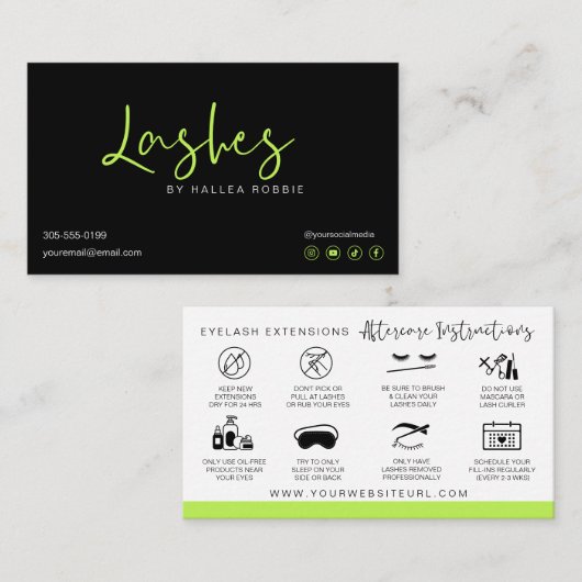 Carte De Visite Prolongations Lash Instructions de post-soins Mode (Devant / Derrière)