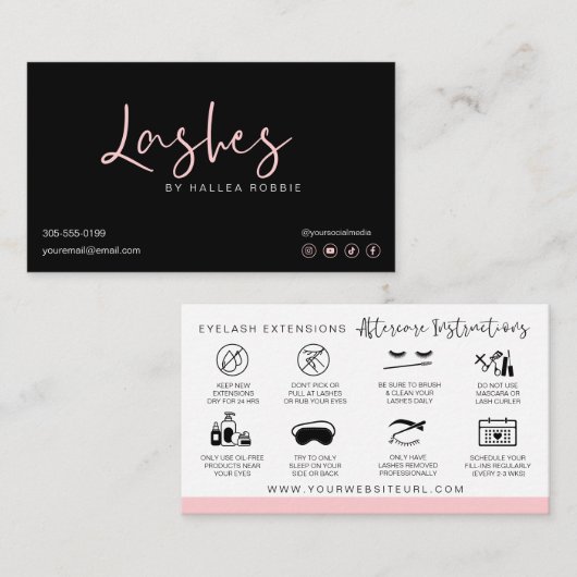 Carte De Visite Prolongations Lash Instructions de post-soins Mode (Devant / Derrière)