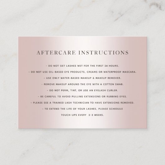 Carte De Visite Prolongations roses Gold Lash Instructions (Devant)