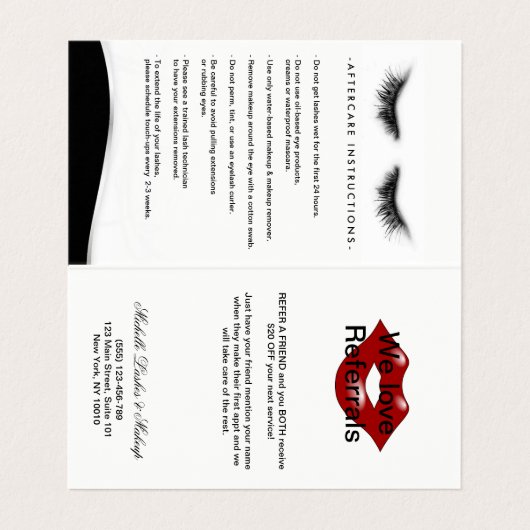 Carte De Visite Prolongements chics simples de cil après référence (Intérieur déplié)