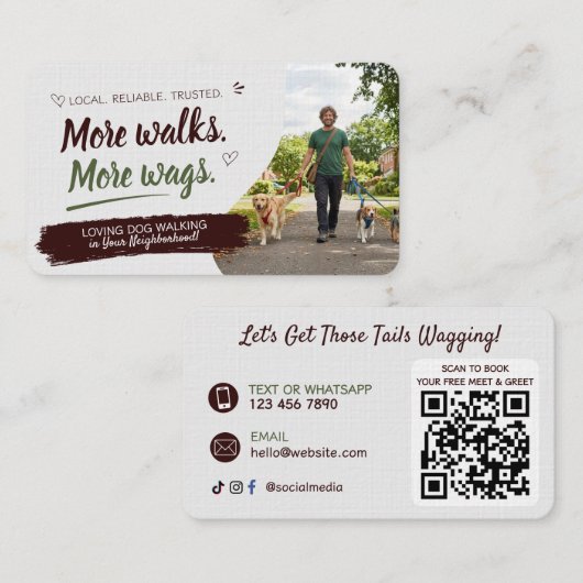 Carte De Visite Promenade de Chien Garde d'Animaux avec QR Code (Devant / Derrière)
