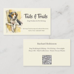Carte De Visite Promeneur de Chien à l'Aquarelle Élégante Garde d'