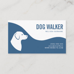 Carte De Visite Promeneur de chien silhouette de chien bleu et bla