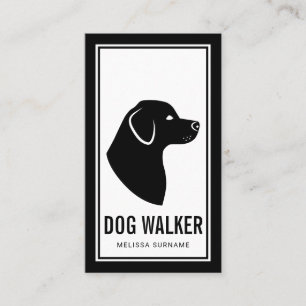 Carte De Visite Promeneur de chien silhouette de chien noir et bla