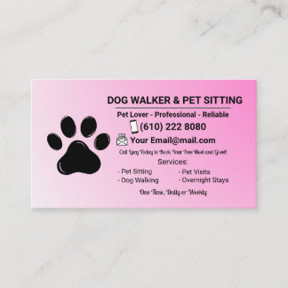 Carte De Visite Promeneuse de chiens Garde d'animaux Rose Minimali