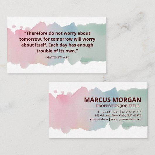 Carte De Visite Promesses de Dieu Écriture aquarelle - Matthieu 6: (Devant / Derrière)
