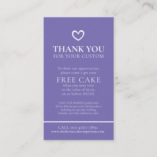 Carte De Visite Promo-cake sans photo pour Merci (Devant)