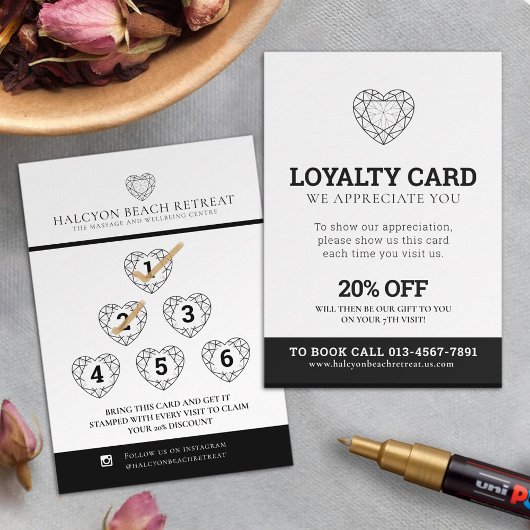 Carte De Visite Promotion de l'amour loyauté 7e visite 20% noir bl