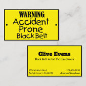Carte De Visite Prone Accident Ceinture Noire Drôle Plaisanterie (Devant / Derrière)