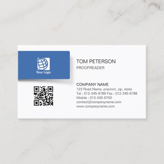 Carte De Visite Proofreader Imprimer la publication Code QR (Devant)