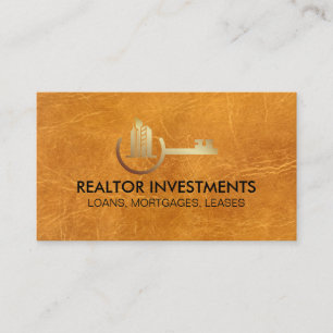 Carte De Visite Properties Key Gold Logo Cuir Marron