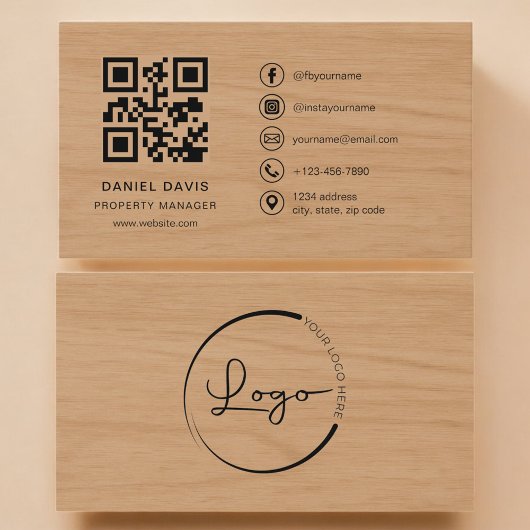 Carte De Visite Property Manager Wood Professional QR Code