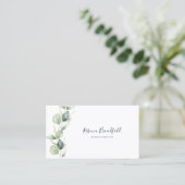 Carte De Visite Propriétaire d'un salon de beauté script eucalyptu (Debout devant)