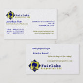Carte De Visite Propriétés de Fairlake : Professionnel (Devant / Derrière)