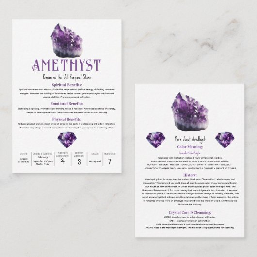 Carte De Visite Propriétés métaphysiques du cristal pourpre d'Amét (Devant / Derrière)