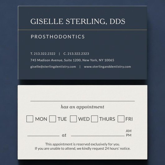 Carte De Visite Prosthodontics Office Appointment Reminder