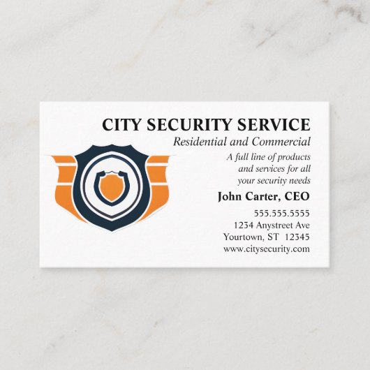Carte De Visite Protection de sécurité Orange et Black Shield (Devant)