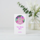 Carte De Visite Psy-cat-delic rose "rond" portrait blanc (Debout devant)