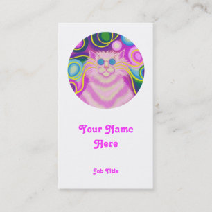 Carte De Visite Psy-cat-delic rose "rond" portrait blanc