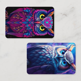 Carte De Visite Psychedelic Magenta & Blue Owl | Trippy Abstract 