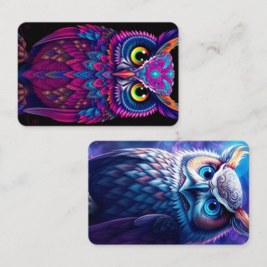 Carte De Visite Psychedelic Magenta & Blue Owl | Trippy Abstract (Devant / Derrière)