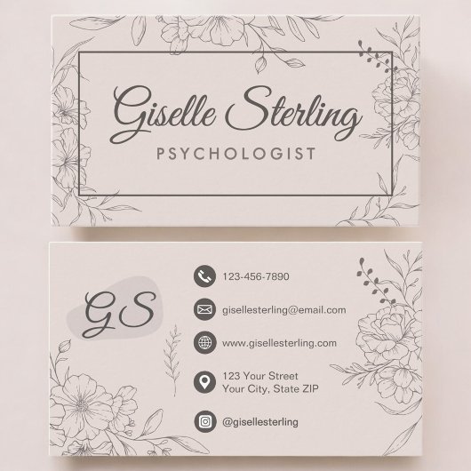 Carte De Visite Psychologist Floral Botanical Elegant Script