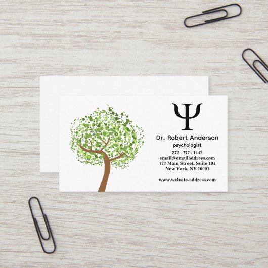 Carte De Visite Psychologist Green Tree  (Devant/Arrière en situation)