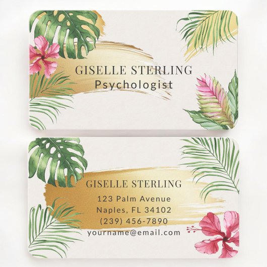 Carte De Visite Psychologist Tropical Palm Trees Gold