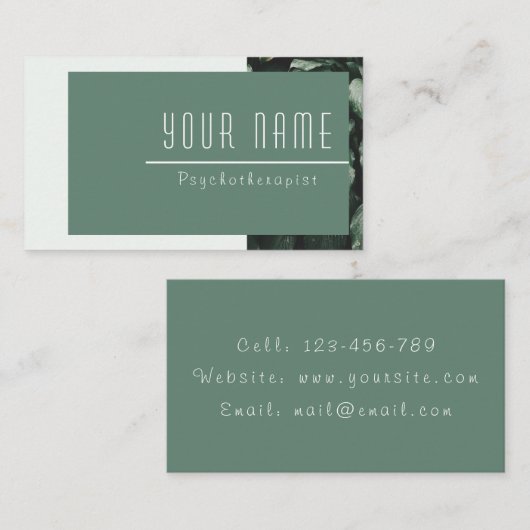 Carte De Visite Psychothérapeute Calme Vert Nature Minimale Modern (Devant / Derrière)