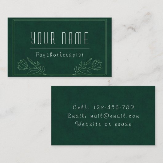 Carte De Visite Psychothérapeute Vert foncé Nature Verdure Calme (Devant / Derrière)