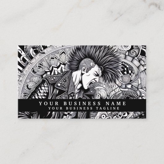 Carte De Visite Punk Rock Moderne Mohawk Colère (Devant)