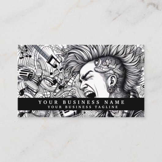 Carte De Visite Punk Rock Moderne Mohawk Colère (Devant)