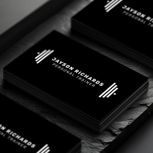 Carte De Visite Pure Black Bold Barbell Entraîneur Personnel Simpl