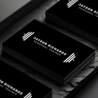 Carte De Visite Pure Black Bold Barbell Personal Trainer Simple